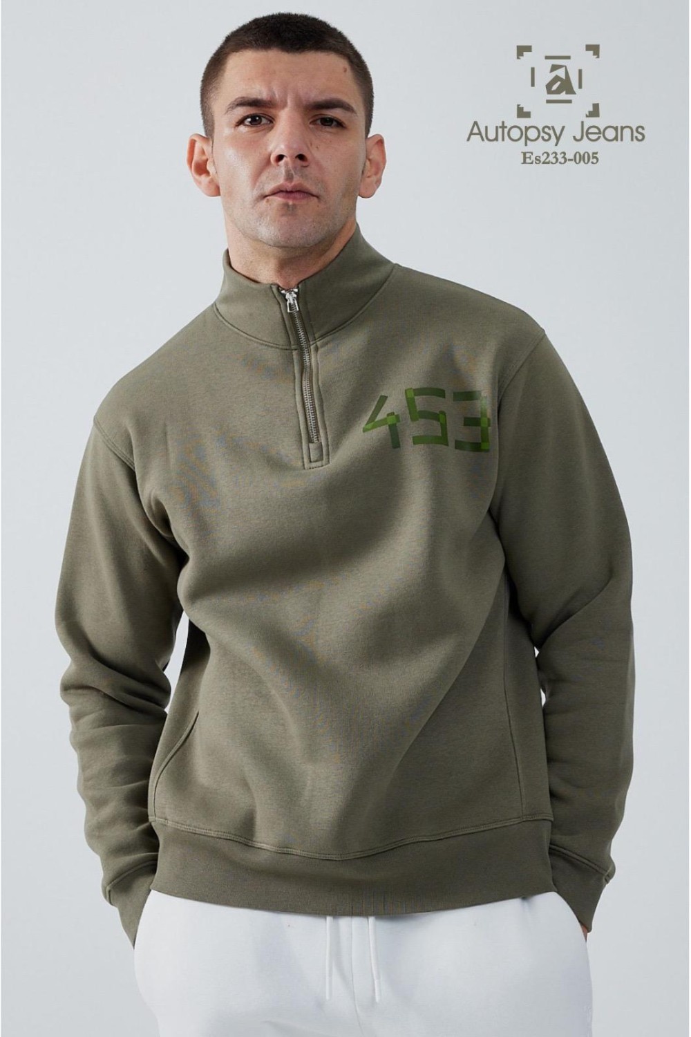 Fermuarlı Dik Yaka İçi Polarlı Erkek Sweatshirt - Haki