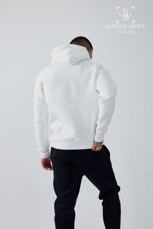 Logo Detaylı İçi Polarlı Kapüşonlu Unisex Sweatshirt  - Beyaz