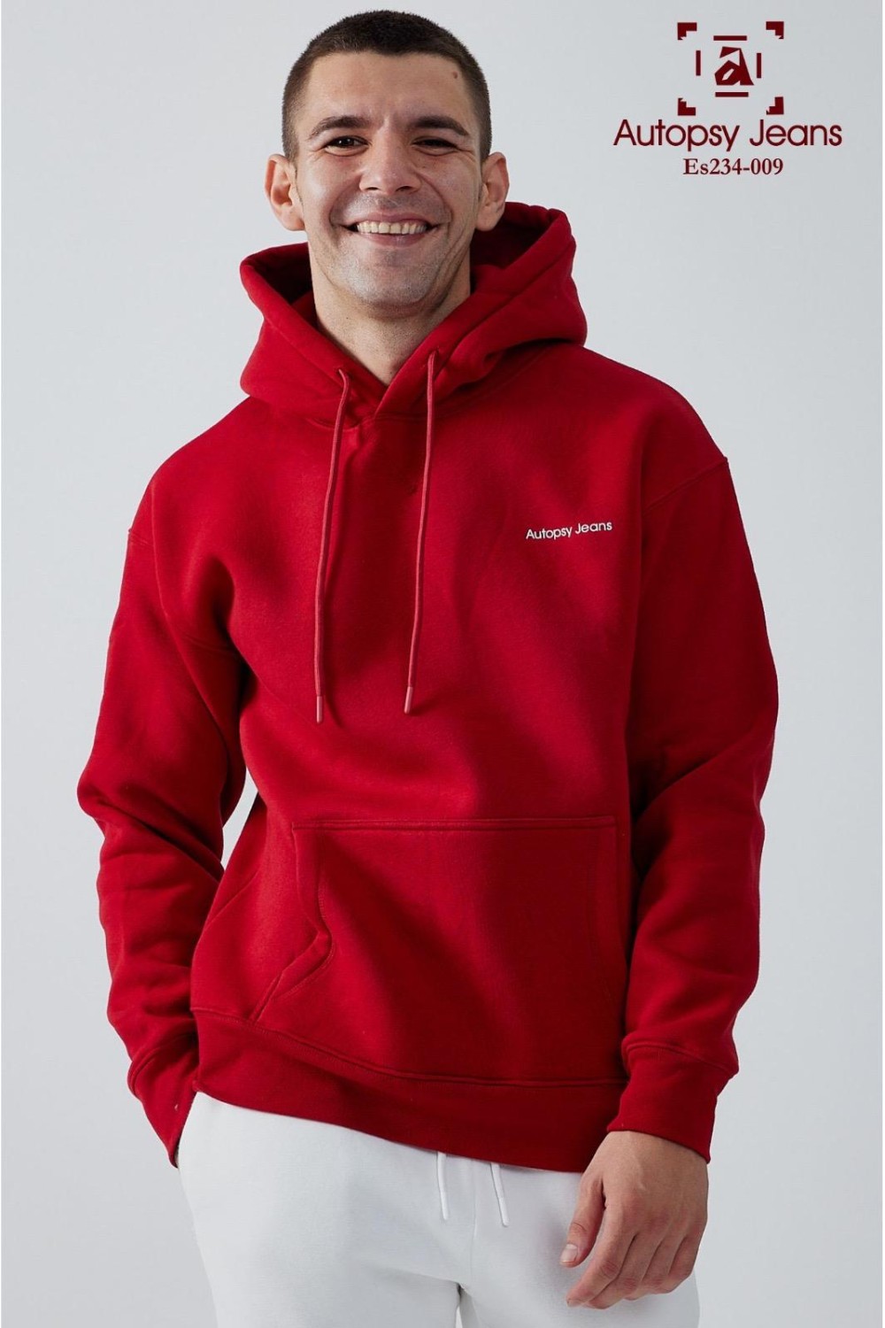 Logo Detaylı İçi Polarlı Kapüşonlu Unisex Sweatshirt  - Kırmızı