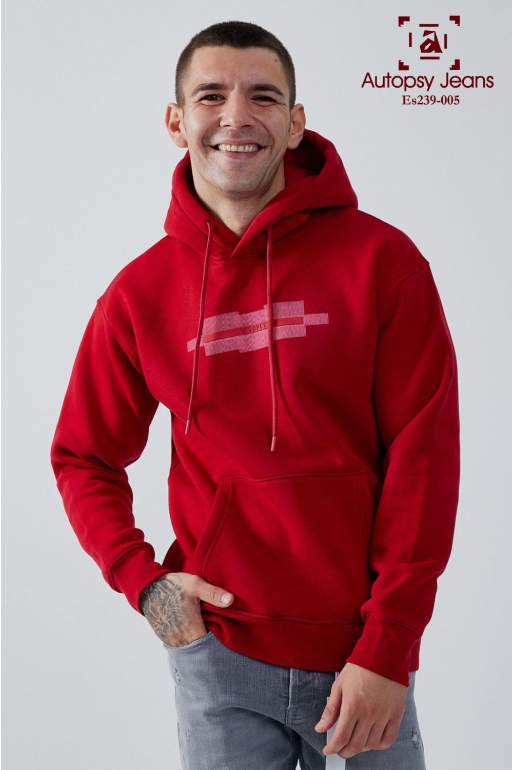 Logo Baskılı İçi Polarlı Erkek Sweatshirt - Kırmızı