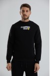 Baskılı İçi Polarlı Unisex Bisiklet Yaka Sweatshirt - Siyah