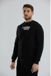 Baskılı İçi Polarlı Unisex Bisiklet Yaka Sweatshirt - Siyah