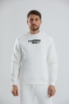 Baskılı İçi Polarlı Unisex Bisiklet Yaka Sweatshirt - Beyaz