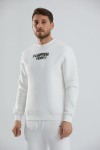 Baskılı İçi Polarlı Unisex Bisiklet Yaka Sweatshirt - Beyaz