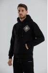 Baskılı İçi Polarlı Kapüşonlu Unisex Sweatshirt - Siyah