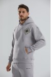 Baskılı İçi Polarlı Kapüşonlu Unisex Sweatshirt - Gri