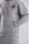 Baskılı İçi Polarlı Kapüşonlu Unisex Sweatshirt - Gri