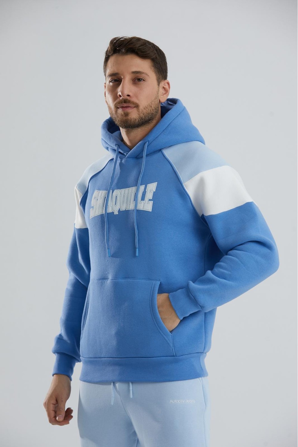 Unisex Relax Fit Rahat Kesim Pamuklu Içi Polarlı Kapüşonlu Sweatshirt - Mavi