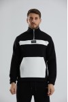 Unisex Relax Fit Rahat Kesim Içi Polarlı Yarım Fermuarlı Dik Yaka Sweatshirt - Siyah