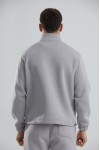 Unisex Relax Fit Rahat Kesim Içi Polarlı Yarım Fermuarlı Dik Yaka Sweatshirt - Gri