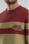 Blok Renkli Şardonlu Bisiklet Yaka Erkek Sweatshirt - Haki-Bordo