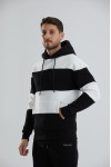 Blok Renkli Şardonlu Kapüşonlu Unisex Sweatshirt - Siyah