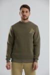 Baskılı Relax Fit Bisiklet Yaka Unisex Sweatshirt - Haki