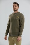 Baskılı Relax Fit Bisiklet Yaka Unisex Sweatshirt - Haki