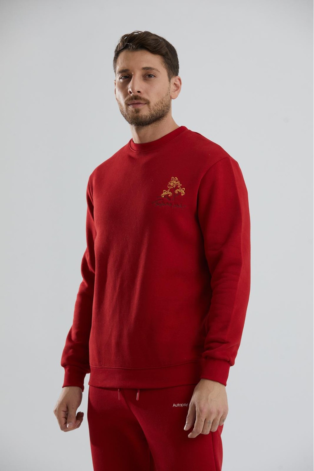 Baskılı Relax Fit Bisiklet Yaka Unisex Sweatshirt - Kırmızı