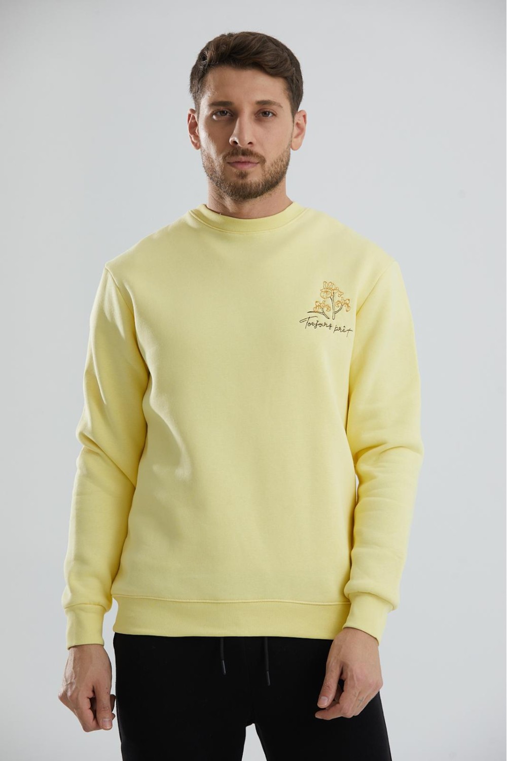 Baskılı Relax Fit Bisiklet Yaka Unisex Sweatshirt - Sarı